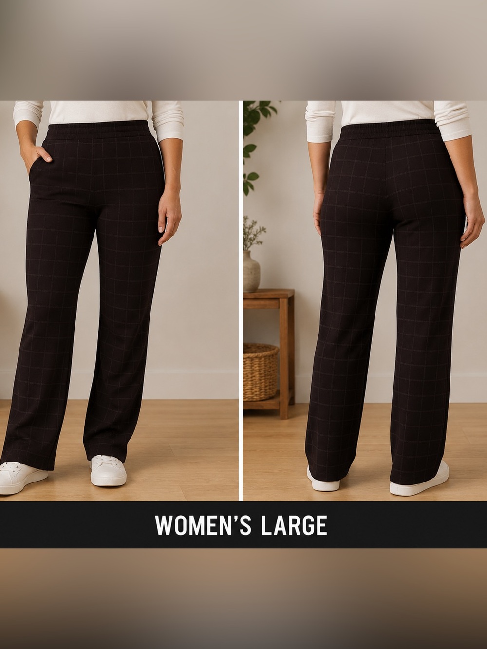 MAZE Black Windowpane Ponte Ankle Pants LARGE